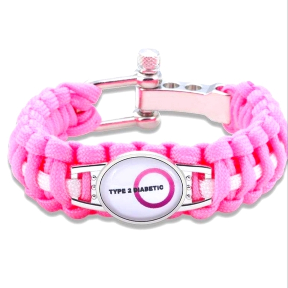 Type 2 Diabetic Adjustable Paracord Bracelet Pink/White or Blue/White